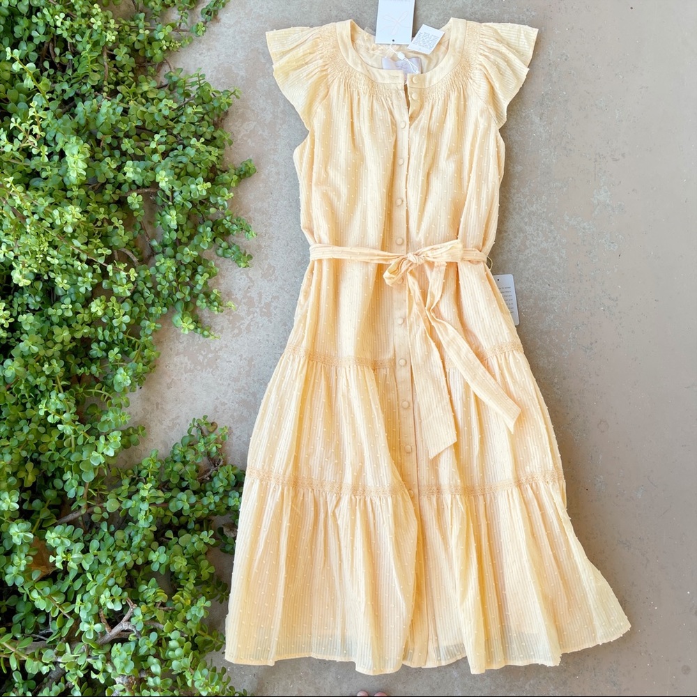Gal Meets Glam Peggy Swiss Dot Yellow Midi Dress
